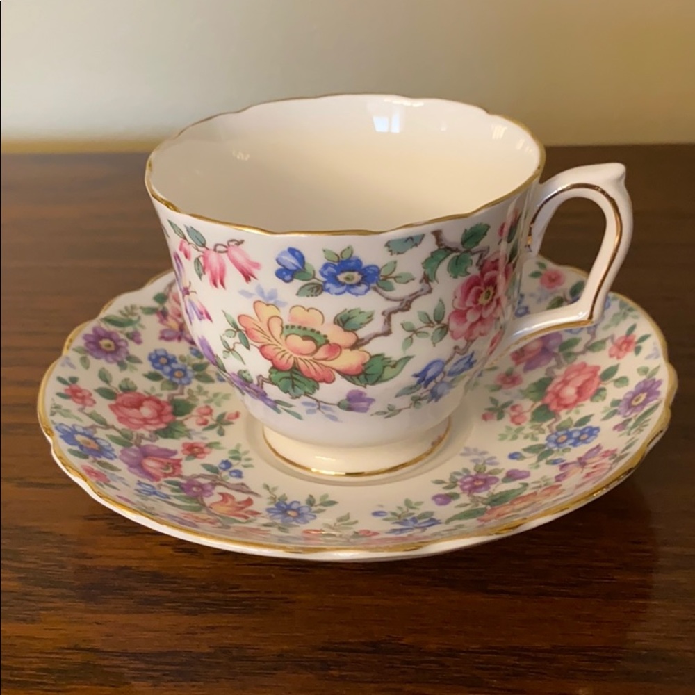 Footed cup +saucer set Springtime by Staffordshire
